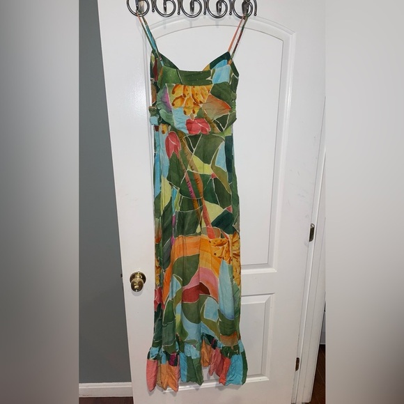 New! Farm Rio x Anthropologie Printed Tie-Front Ruffle Maxi Dress 🌴☀️ Small - Picture 12 of 15